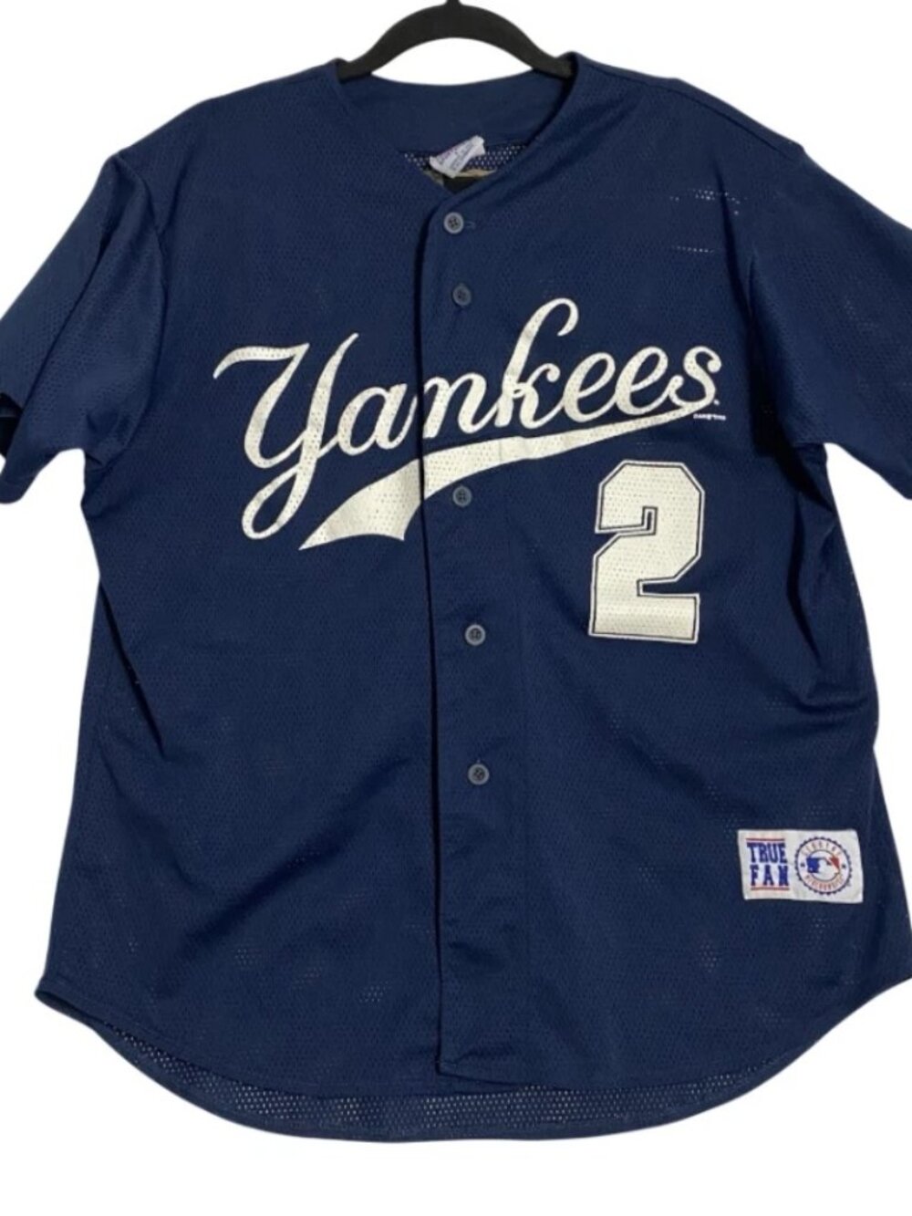 VTG True Fan New York Yankees Derek Jeter Blue MLB Baseball Jersey Mens Sz Large